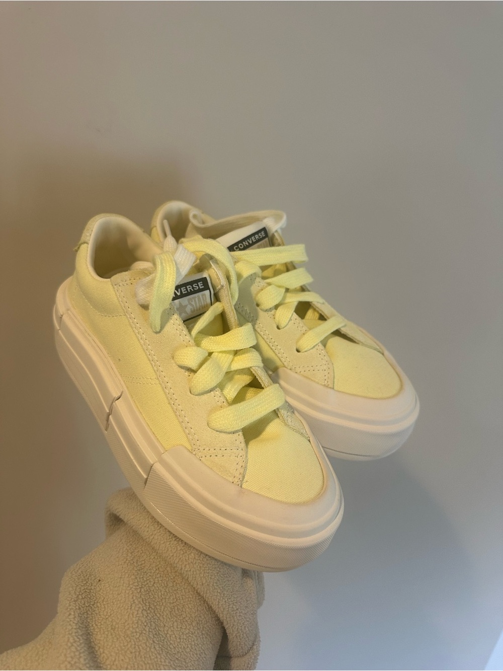 Converse Low-Top Platform Sneakers in Pale Yellow and White